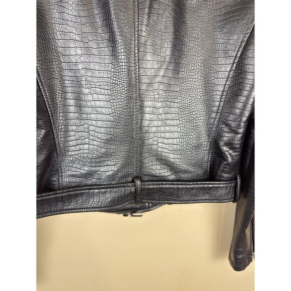 Levi’s Women’s Faux Leather Biker Jacket Small Black Crocodile Retro - Picture 10 of 14